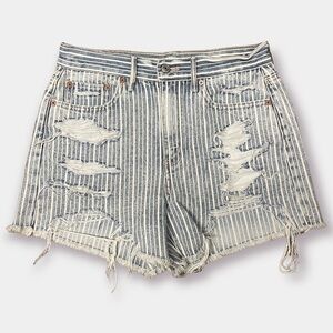EUC American Eagle High Rise Distressed Ripped Stripe Shorts Denim Size 4